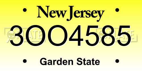 3OO4585 New Jersey License Plate