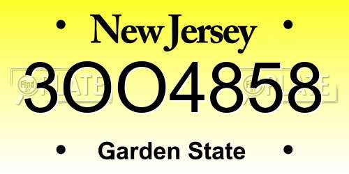 3OO4858 New Jersey License Plate