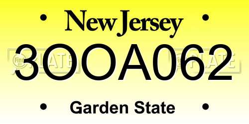 3OOA062 New Jersey License Plate