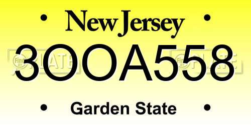 3OOA558 New Jersey License Plate