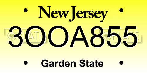 3OOA855 New Jersey License Plate