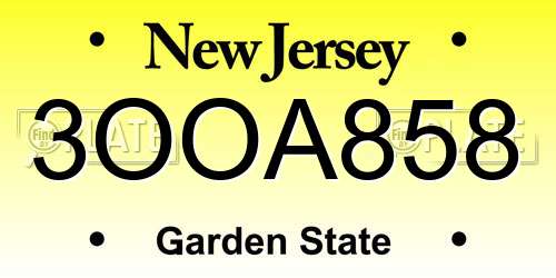 3OOA858 New Jersey License Plate