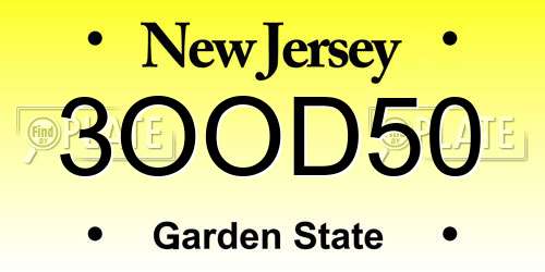 3OOD50 New Jersey License Plate