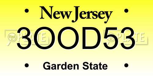3OOD53 New Jersey License Plate