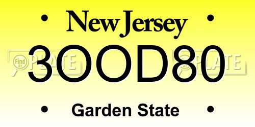 3OOD80 New Jersey License Plate