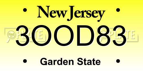 3OOD83 New Jersey License Plate