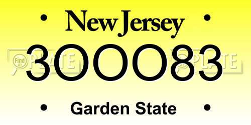 3OOO83 New Jersey License Plate