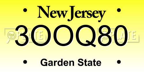 3OOQ80 New Jersey License Plate