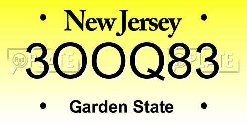 3OOQ83 New Jersey License Plate