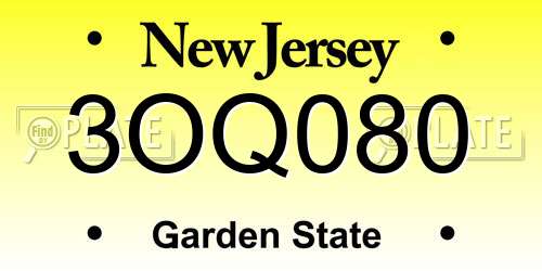 3OQ080 New Jersey License Plate