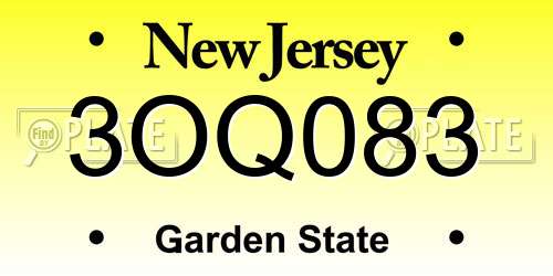 3OQ083 New Jersey License Plate