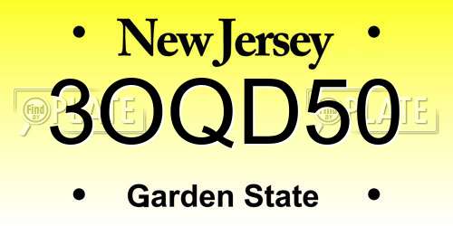 3OQD50 New Jersey License Plate