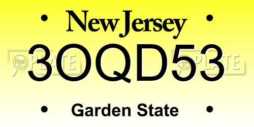 3OQD53 New Jersey License Plate