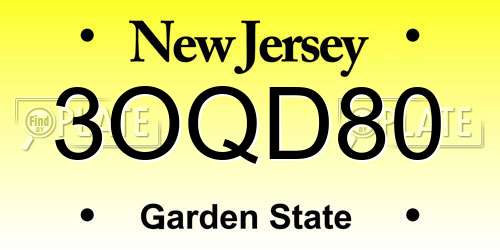 3OQD80 New Jersey License Plate