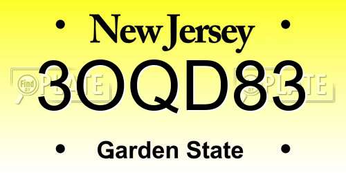 3OQD83 New Jersey License Plate