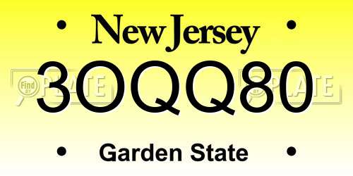 3OQQ80 New Jersey License Plate