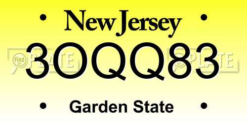 3OQQ83 New Jersey License Plate