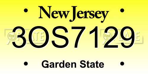 3OS7129 New Jersey License Plate