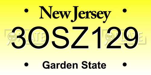 3OSZ129 New Jersey License Plate