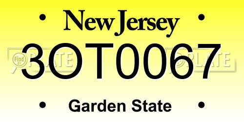 3OT0067 New Jersey License Plate