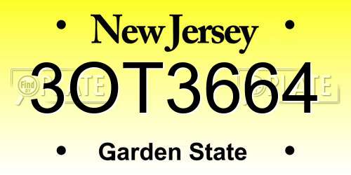3OT3664 New Jersey License Plate