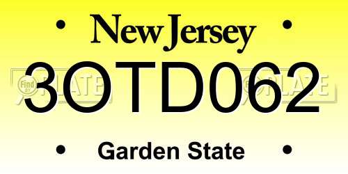 3OTD062 New Jersey License Plate