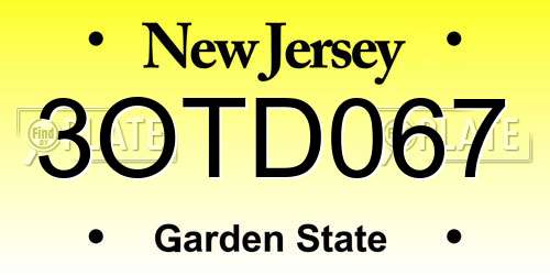 3OTD067 New Jersey License Plate