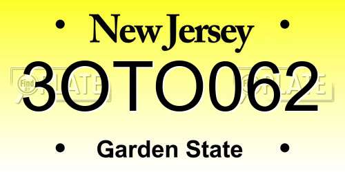 3OTO062 New Jersey License Plate