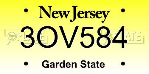 3OV584 New Jersey License Plate