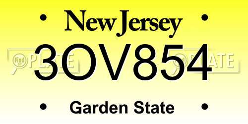 3OV854 New Jersey License Plate