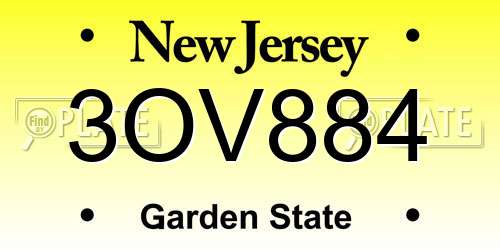 3OV884 New Jersey License Plate