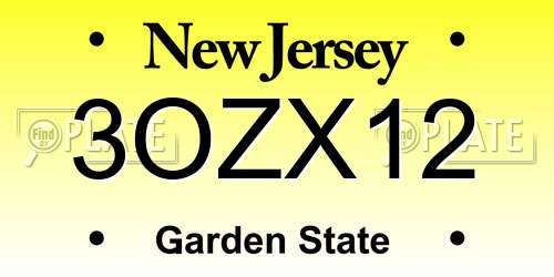 3OZX12 New Jersey License Plate