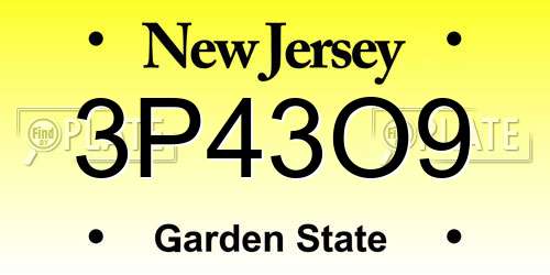 3P43O9 New Jersey License Plate