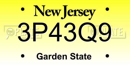 3P43Q9 New Jersey License Plate