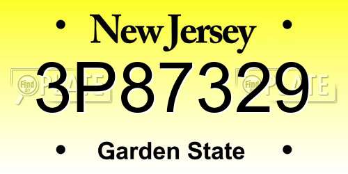 3P87329 New Jersey License Plate