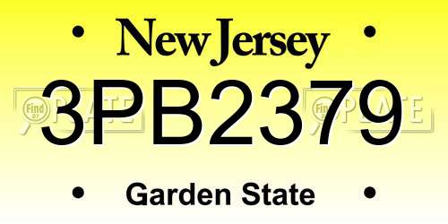 3PB2379 New Jersey License Plate