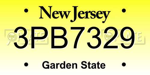 3PB7329 New Jersey License Plate