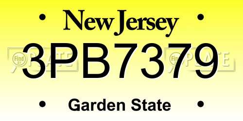 3PB7379 New Jersey License Plate