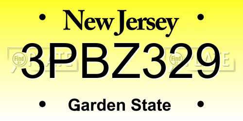 3PBZ329 New Jersey License Plate