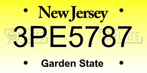 3PE5787 New Jersey License Plate