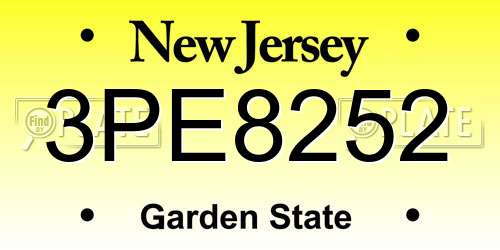 3PE8252 New Jersey License Plate