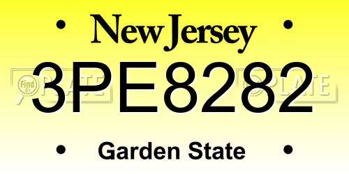 3PE8282 New Jersey License Plate