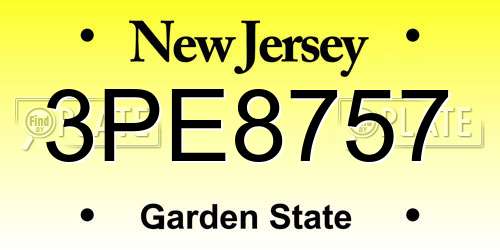 3PE8757 New Jersey License Plate