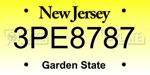 3PE8787 New Jersey License Plate