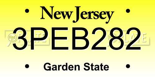 3PEB282 New Jersey License Plate