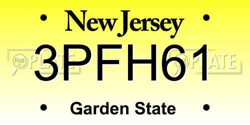 3PFH61 New Jersey License Plate