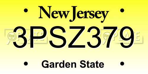 3PSZ379 New Jersey License Plate