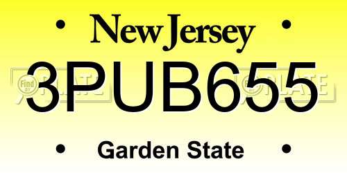 3PUB655 New Jersey License Plate
