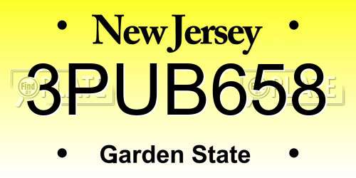 3PUB658 New Jersey License Plate