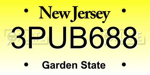 3PUB688 New Jersey License Plate